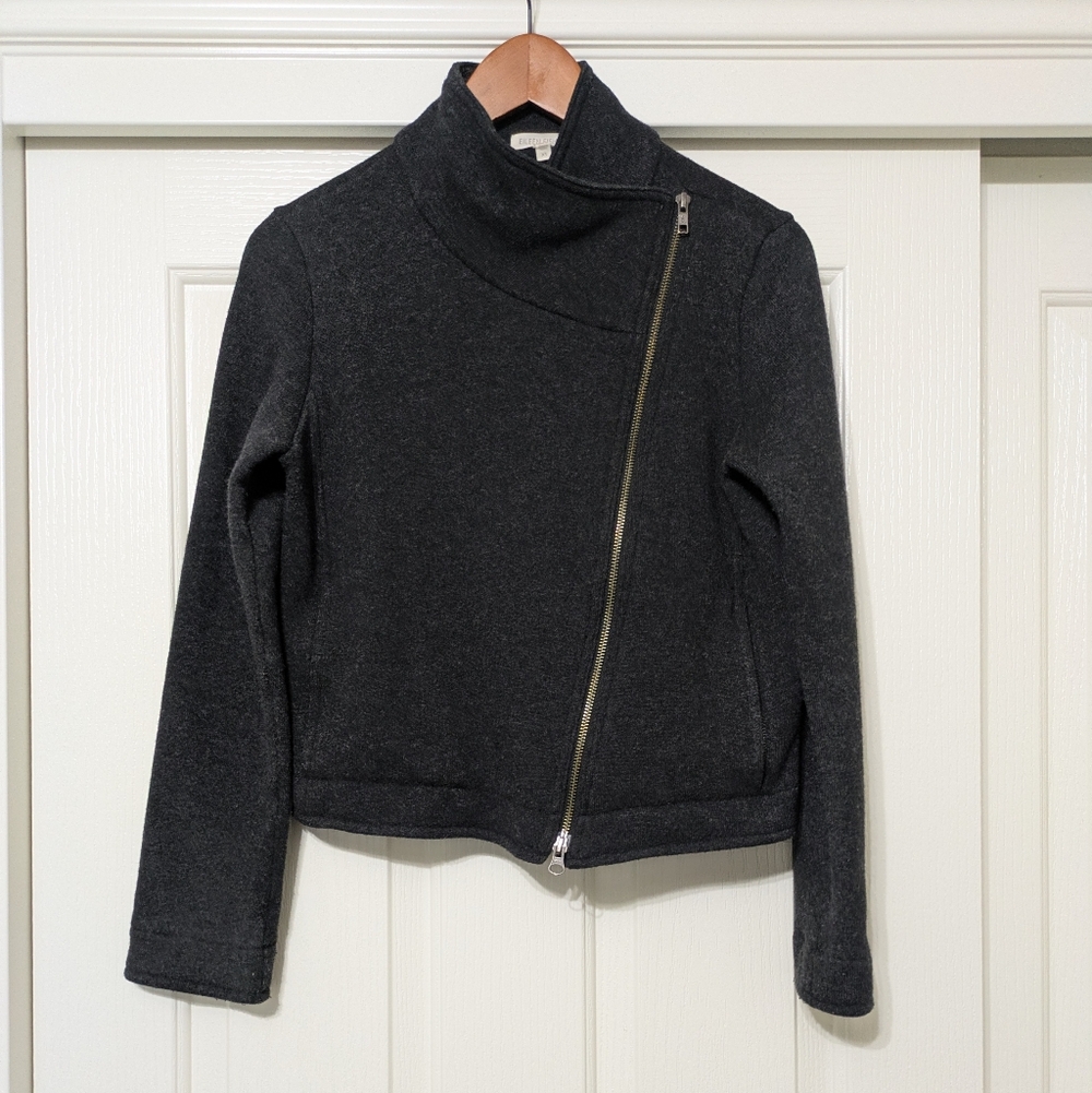 EILEEN FISHER Wool Blend Black Zipper Assumeyrical Sweater Cardigan Women Xsmall